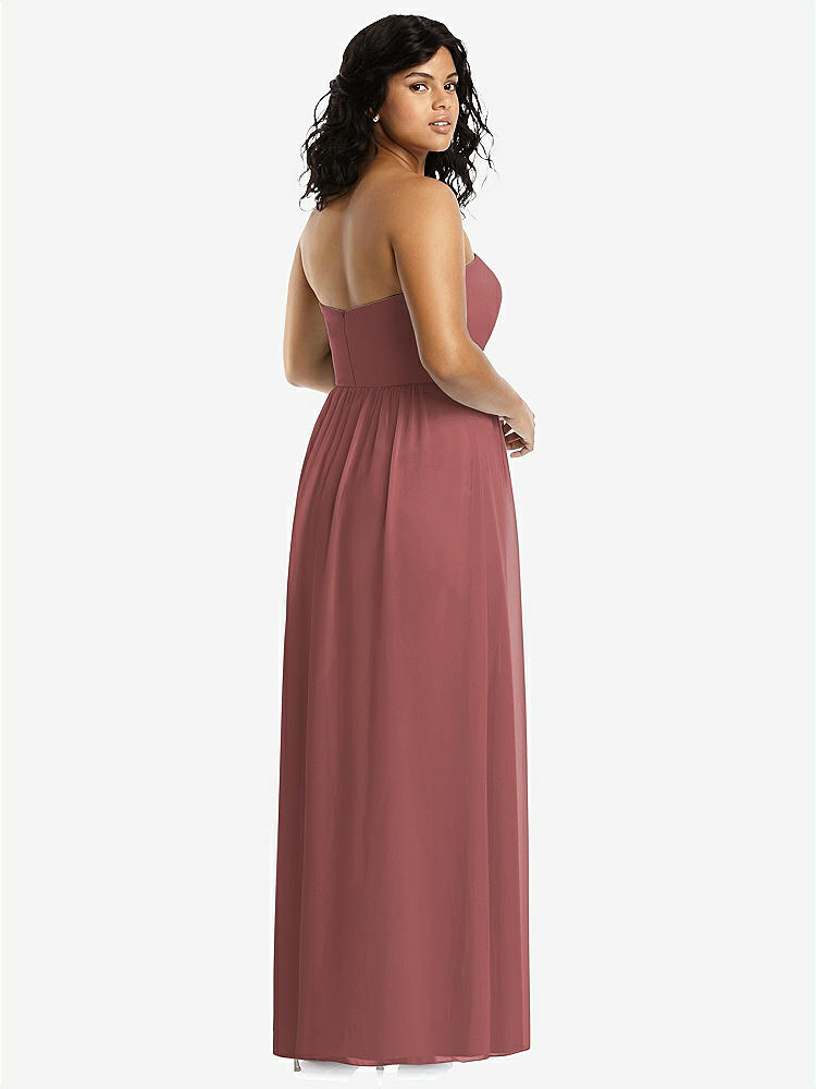 【STYLE: 8159】Strapless Draped Bodice Maxi Dress with Front Slits【COLOR: English Rose】
