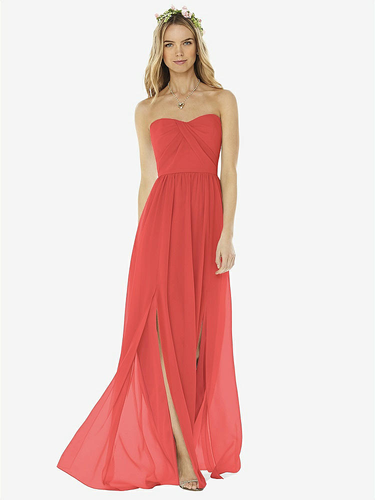 【STYLE: 8159】Strapless Draped Bodice Maxi Dress with Front Slits【COLOR: Perfect Coral】