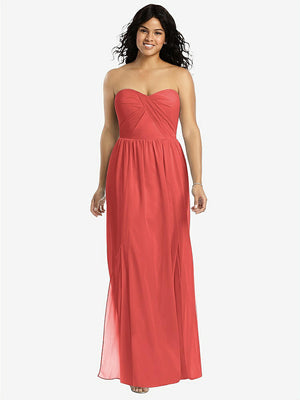 【STYLE: 8159】Strapless Draped Bodice Maxi Dress with Front Slits【COLOR: Perfect Coral】