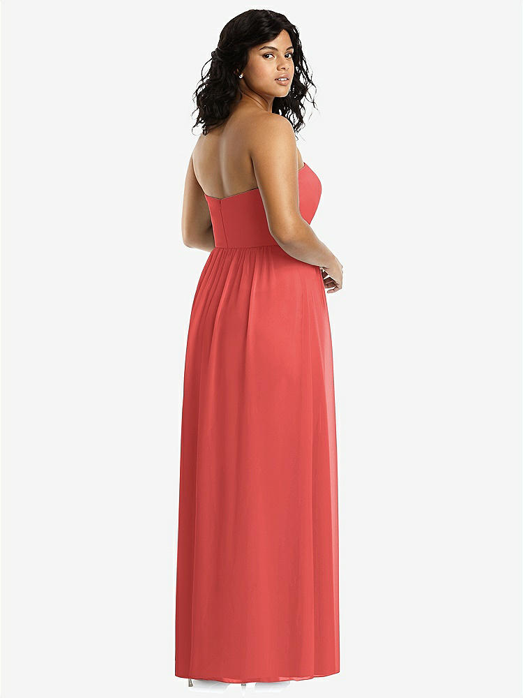 【STYLE: 8159】Strapless Draped Bodice Maxi Dress with Front Slits【COLOR: Perfect Coral】