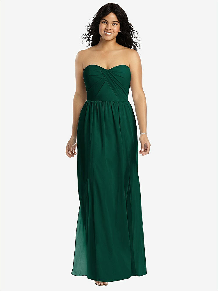 【STYLE: 8159】Strapless Draped Bodice Maxi Dress with Front Slits【COLOR: Hunter Green】