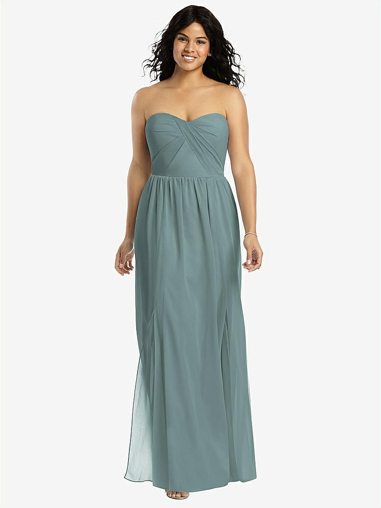 【NEW】【STYLE: 8159】ストラップレス ドレープ ボディス マキシ ドレス 前面 スリット【COLOR: Icelandic】【SIZE: 00-30W】