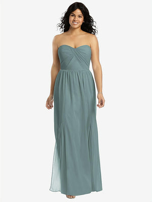 【NEW】【STYLE: 8159】ストラップレス ドレープ ボディス マキシ ドレス 前面 スリット【COLOR: Icelandic】【SIZE: 00-30W】