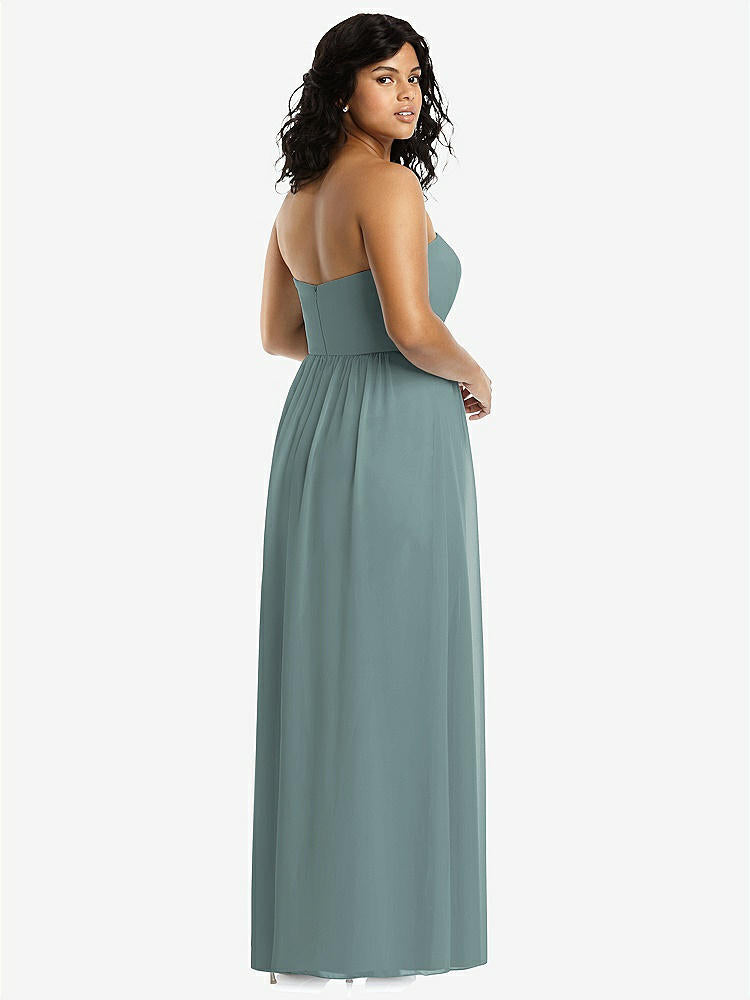 【STYLE: 8159】Strapless Draped Bodice Maxi Dress with Front Slits【COLOR: Icelandic】