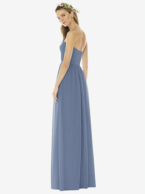 【STYLE: 8159】Strapless Draped Bodice Maxi Dress with Front Slits【COLOR: Larkspur Blue】