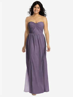 【NEW】【STYLE: 8159】ストラップレス ドレープ ボディス マキシ ドレス 前面 スリット【COLOR: Lavender】【SIZE: 00-30W】