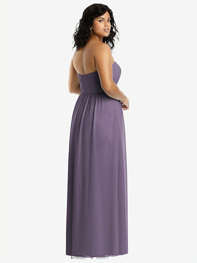 【STYLE: 8159】Strapless Draped Bodice Maxi Dress with Front Slits【COLOR: Lavender】