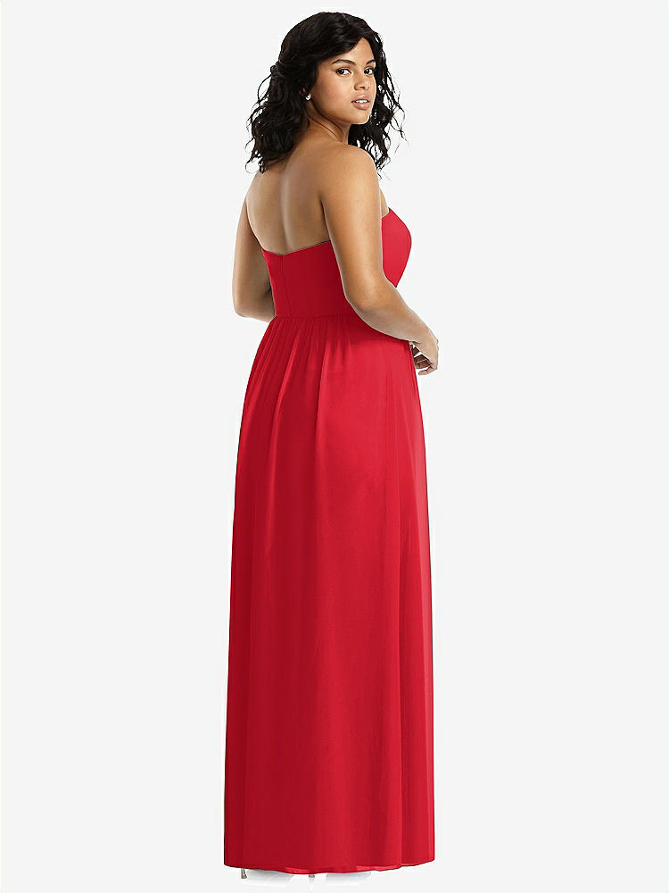 【STYLE: 8159】Strapless Draped Bodice Maxi Dress with Front Slits【COLOR: Parisian Red】