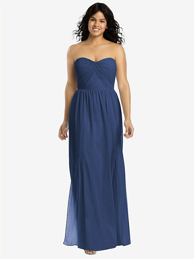 【STYLE: 8159】Strapless Draped Bodice Maxi Dress with Front Slits【COLOR: Sailor】