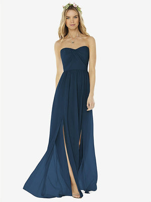 【NEW】【STYLE: 8159】ストラップレス ドレープ ボディス マキシ ドレス 前面 スリット【COLOR: Sofia Blue】【SIZE: 00-30W】