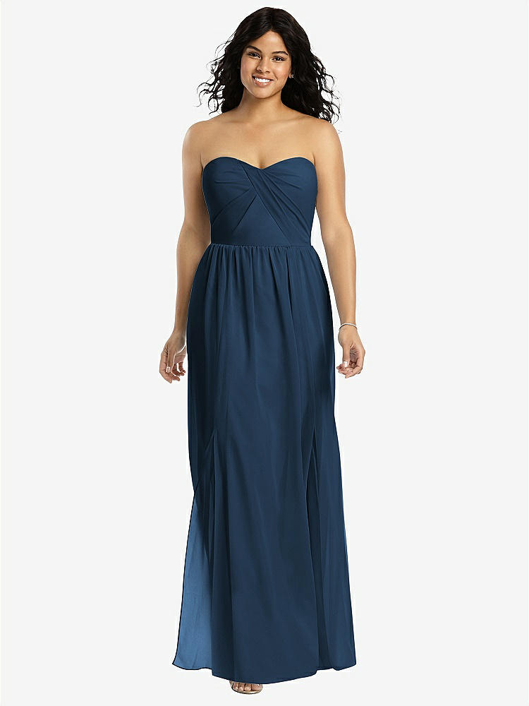 【STYLE: 8159】Strapless Draped Bodice Maxi Dress with Front Slits【COLOR: Sofia Blue】
