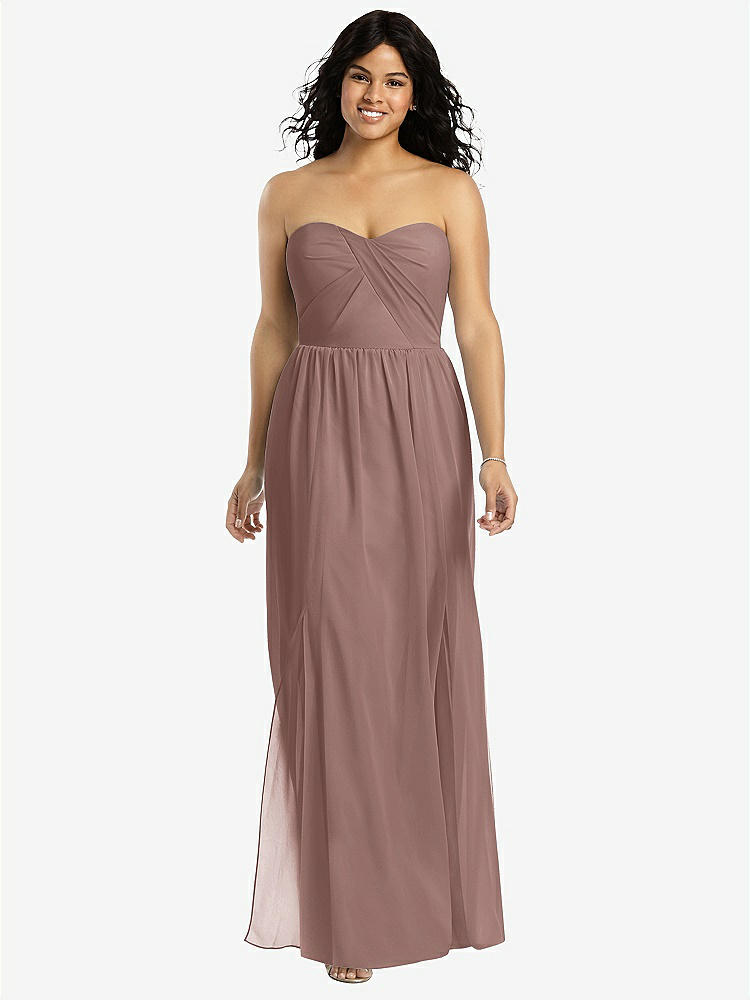 【STYLE: 8159】Strapless Draped Bodice Maxi Dress with Front Slits【COLOR: Sienna】