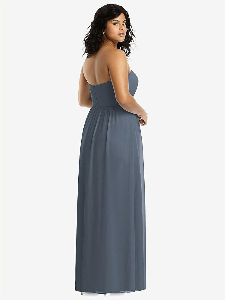 【STYLE: 8159】Strapless Draped Bodice Maxi Dress with Front Slits【COLOR: Silverstone】