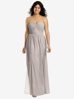 【NEW】【STYLE: 8159】ストラップレス ドレープ ボディス マキシ ドレス 前面 スリット【COLOR: Taupe】【SIZE: 00-30W】