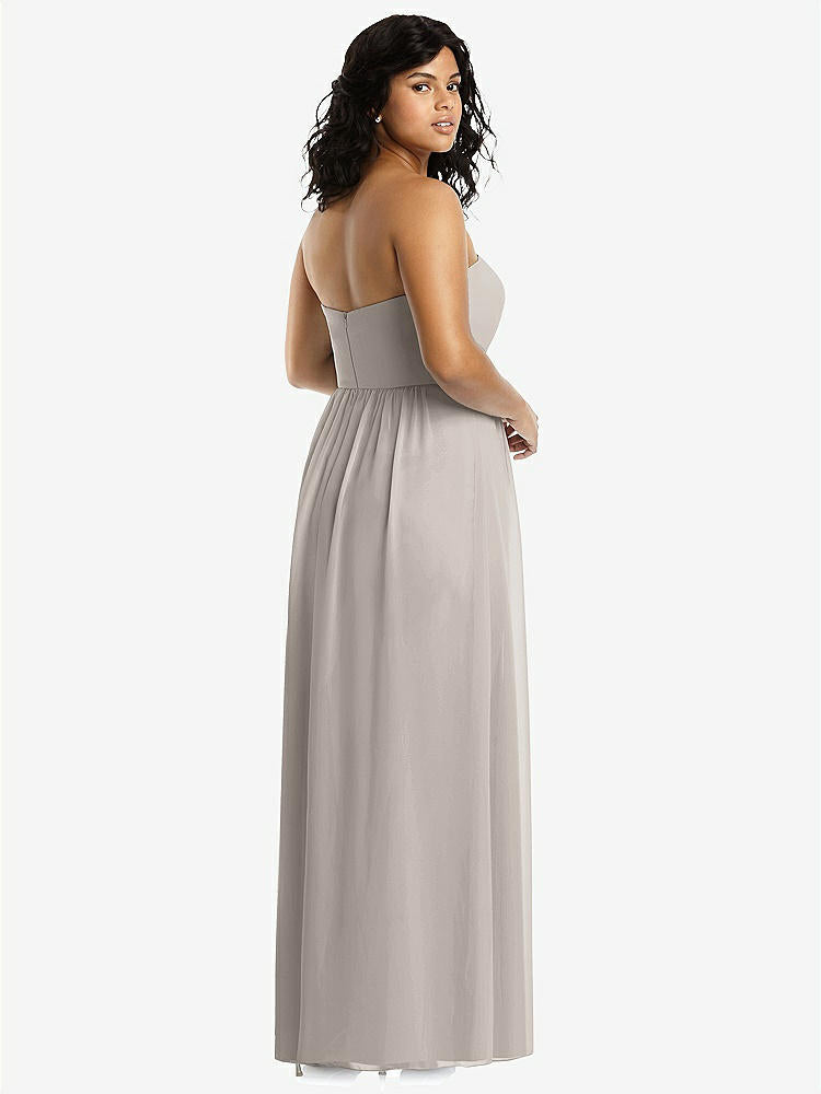 【STYLE: 8159】Strapless Draped Bodice Maxi Dress with Front Slits【COLOR: Taupe】