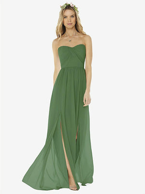 【STYLE: 8159】Strapless Draped Bodice Maxi Dress with Front Slits【COLOR: Vineyard Green】