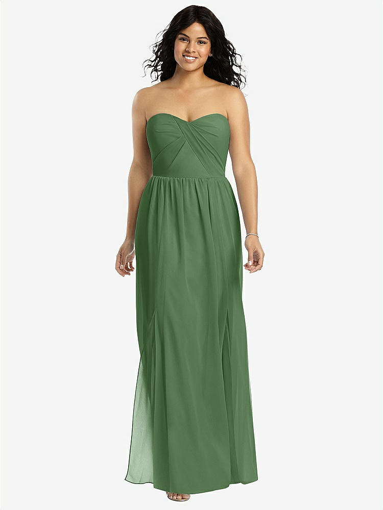 【STYLE: 8159】Strapless Draped Bodice Maxi Dress with Front Slits【COLOR: Vineyard Green】