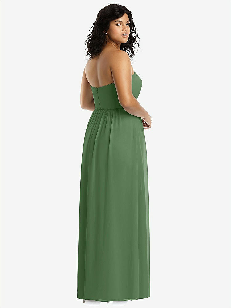 【STYLE: 8159】Strapless Draped Bodice Maxi Dress with Front Slits【COLOR: Vineyard Green】