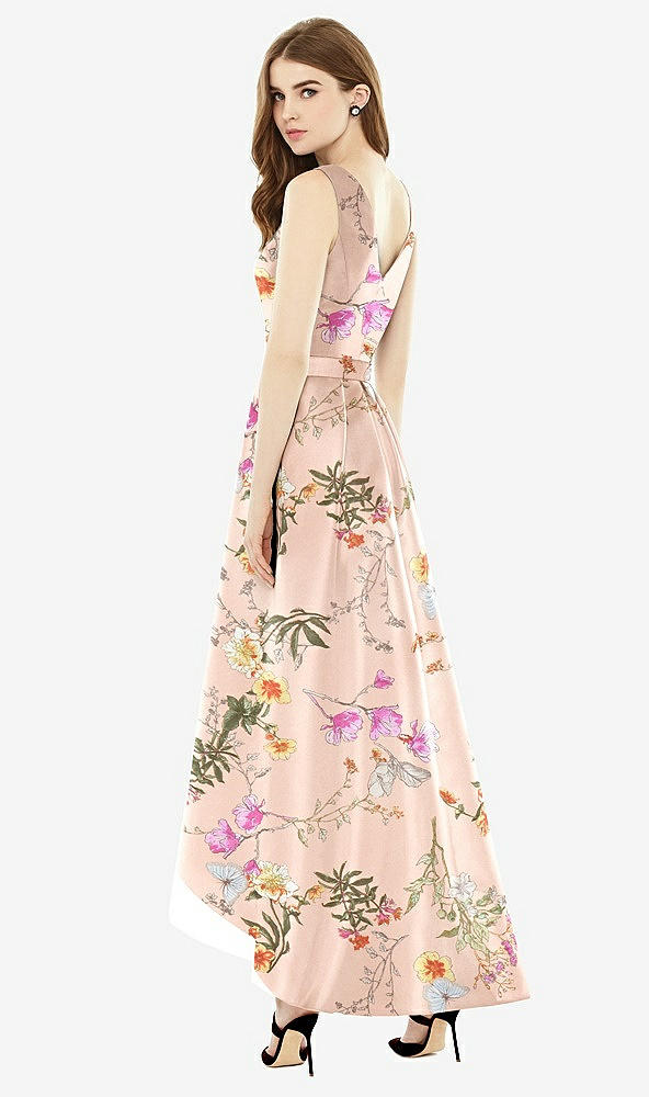 【STYLE: D723FP】Sleeveless Floral Satin High Low Dress with Pockets【COLOR: Butterfly Botanica Pink Sand】