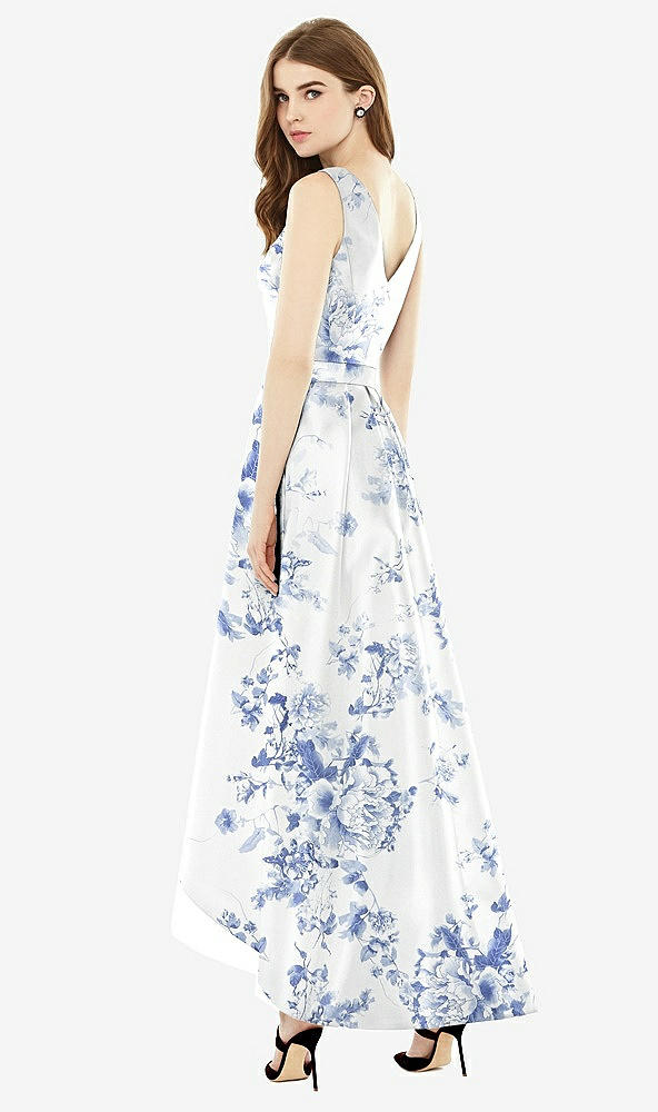 【STYLE: D723FP】Sleeveless Floral Satin High Low Dress with Pockets【COLOR: Cottage Rose Larkspur】