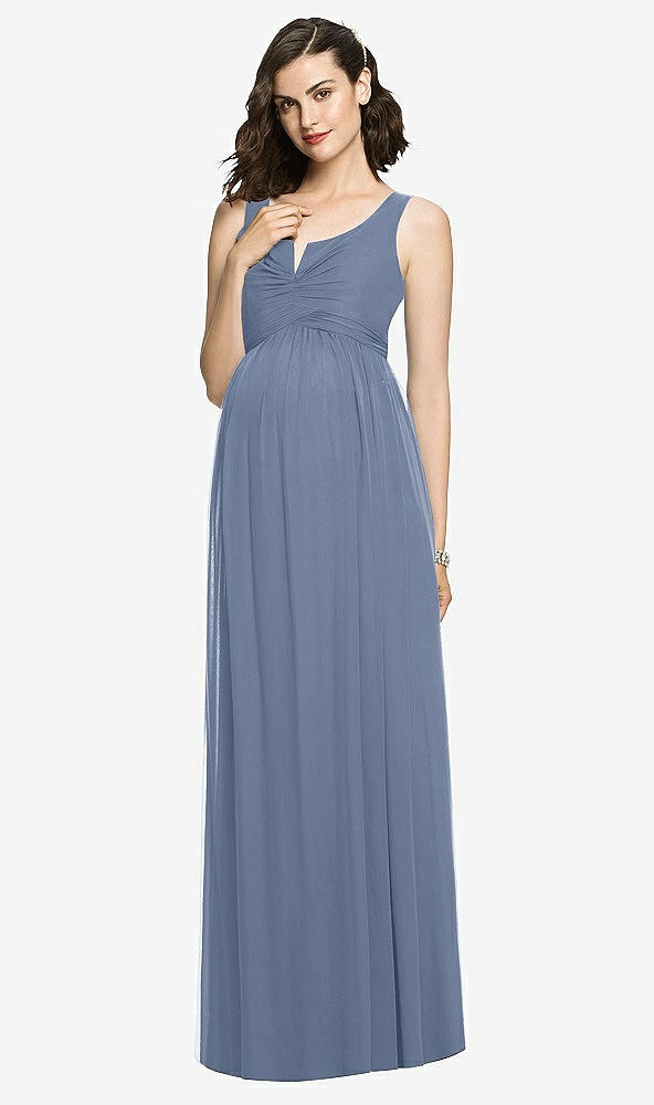 【STYLE: M424】Sleeveless Notch Maternity Dress【COLOR: Larkspur Blue】