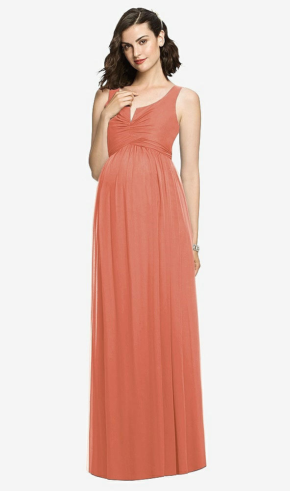 【STYLE: M424】Sleeveless Notch Maternity Dress【COLOR: Terracotta Copper】