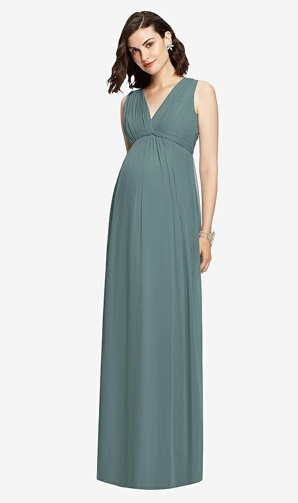 【STYLE: M429】 Sleeveless Shirred Skirt Maternity Dress【COLOR: Smoke Blue】