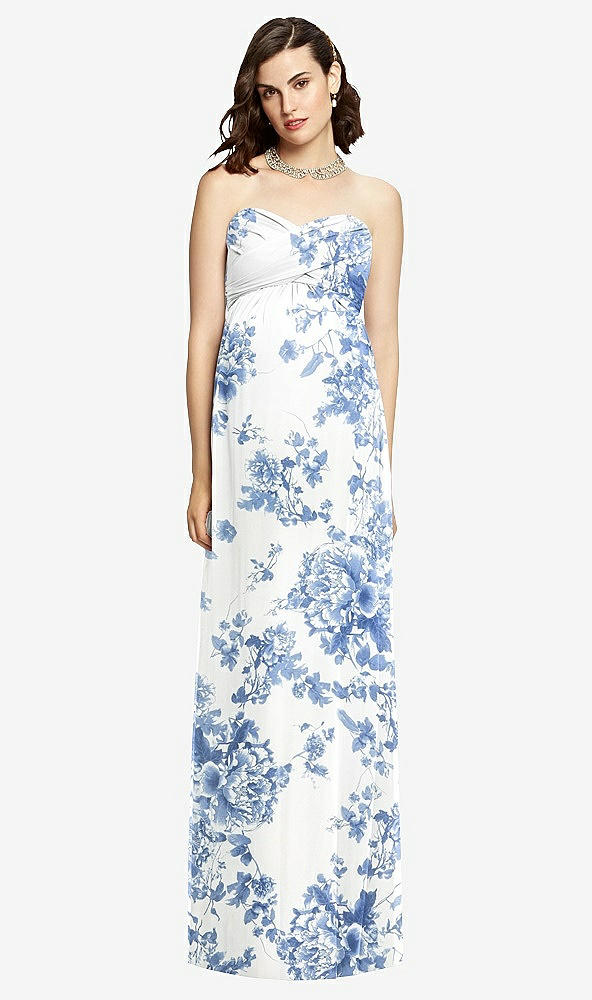 【STYLE: M426】Draped Bodice Strapless Maternity Dress【COLOR: Cottage Rose Dusk Blue】