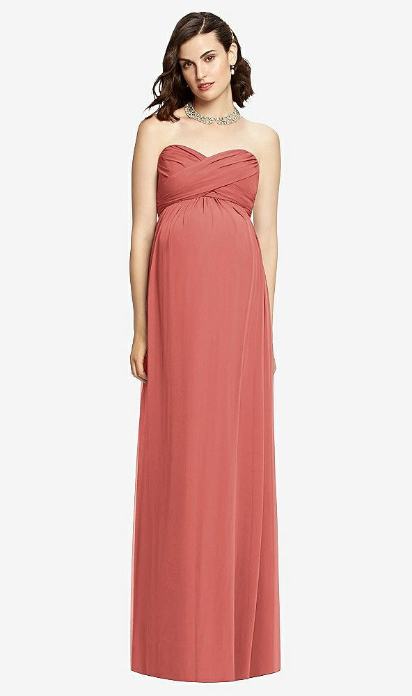 【STYLE: M426】Draped Bodice Strapless Maternity Dress【COLOR: Coral Pink】