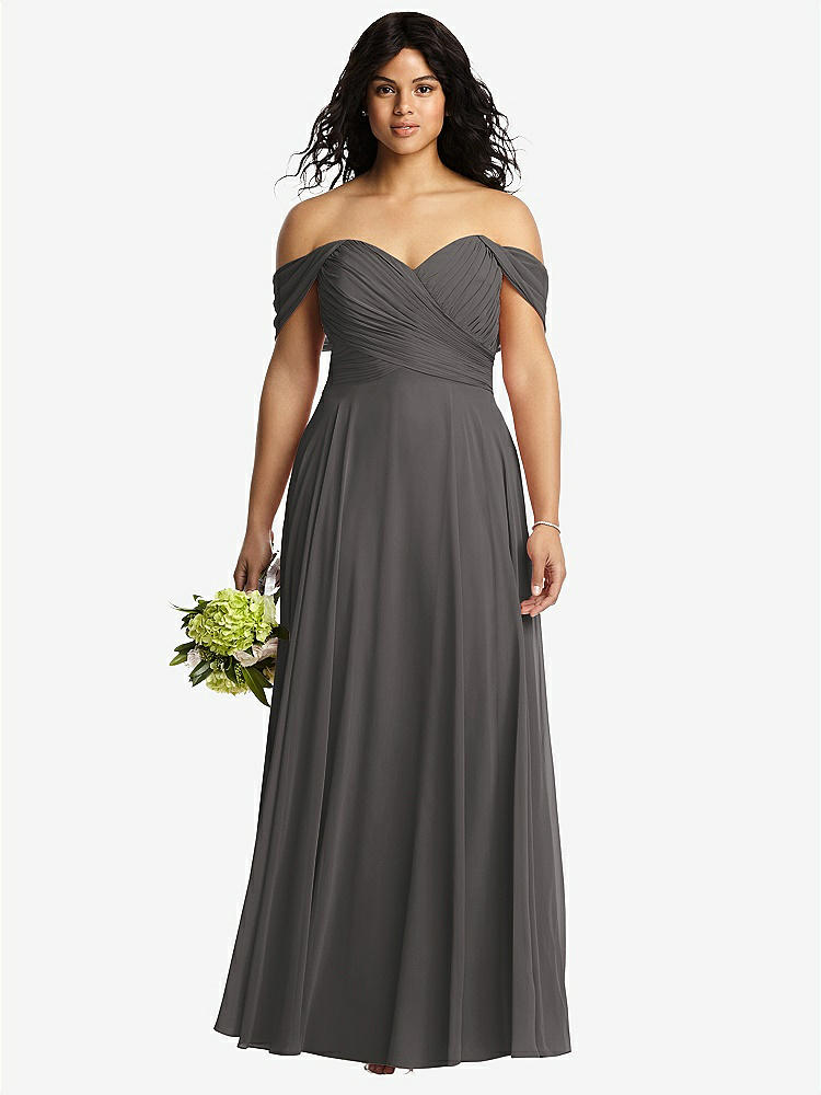 【STYLE: 2970】Off-the-Shoulder Draped Chiffon Maxi Dress【COLOR: Caviar Gray】