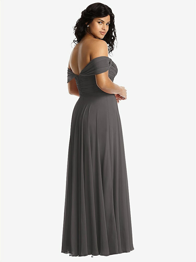 【STYLE: 2970】Off-the-Shoulder Draped Chiffon Maxi Dress【COLOR: Caviar Gray】