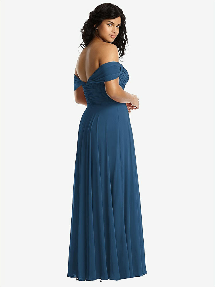 【NEW】【STYLE: 2970】オフショルダー ドレープ シフォン マキシ ドレス【COLOR: Dusk Blue】【SIZE: 00-30W】