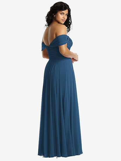 【NEW】【STYLE: 2970】オフショルダー ドレープ シフォン マキシ ドレス【COLOR: Dusk Blue】【SIZE: 00-30W】
