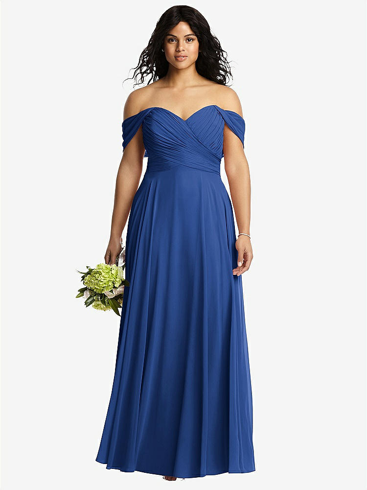 【STYLE: 2970】Off-the-Shoulder Draped Chiffon Maxi Dress【COLOR: Classic Blue】