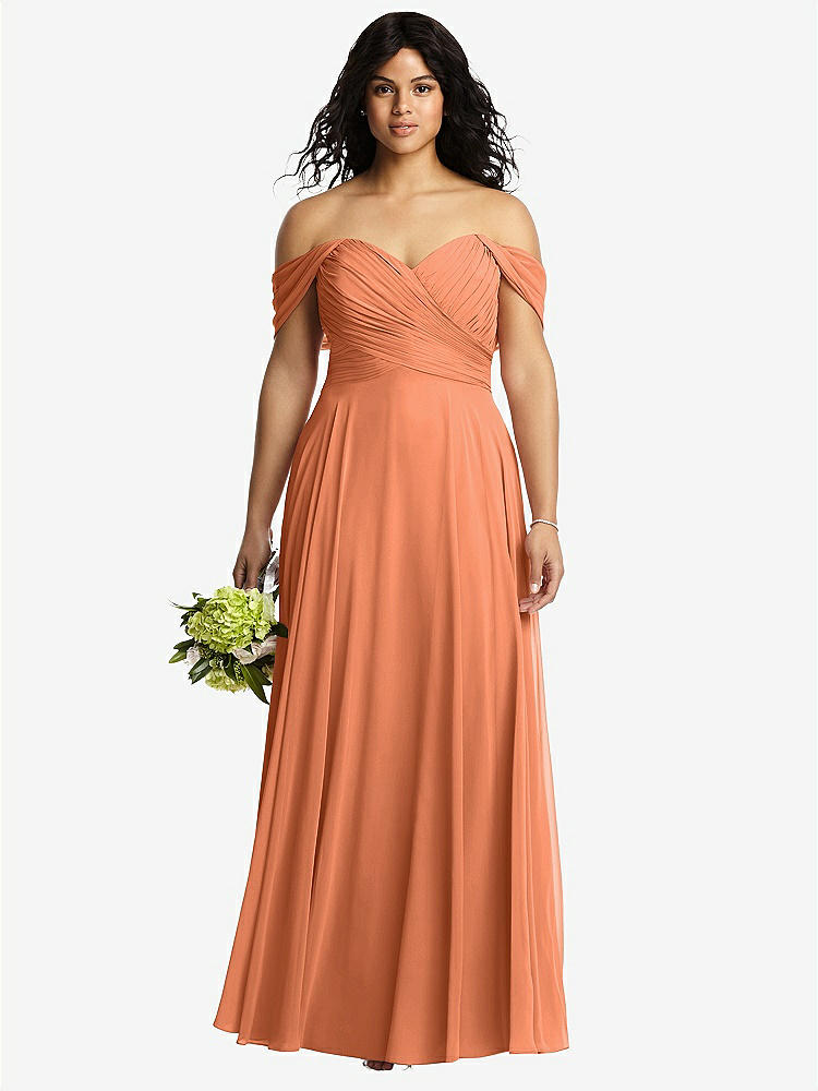 【STYLE: 2970】Off-the-Shoulder Draped Chiffon Maxi Dress【COLOR: Sweet Melon】