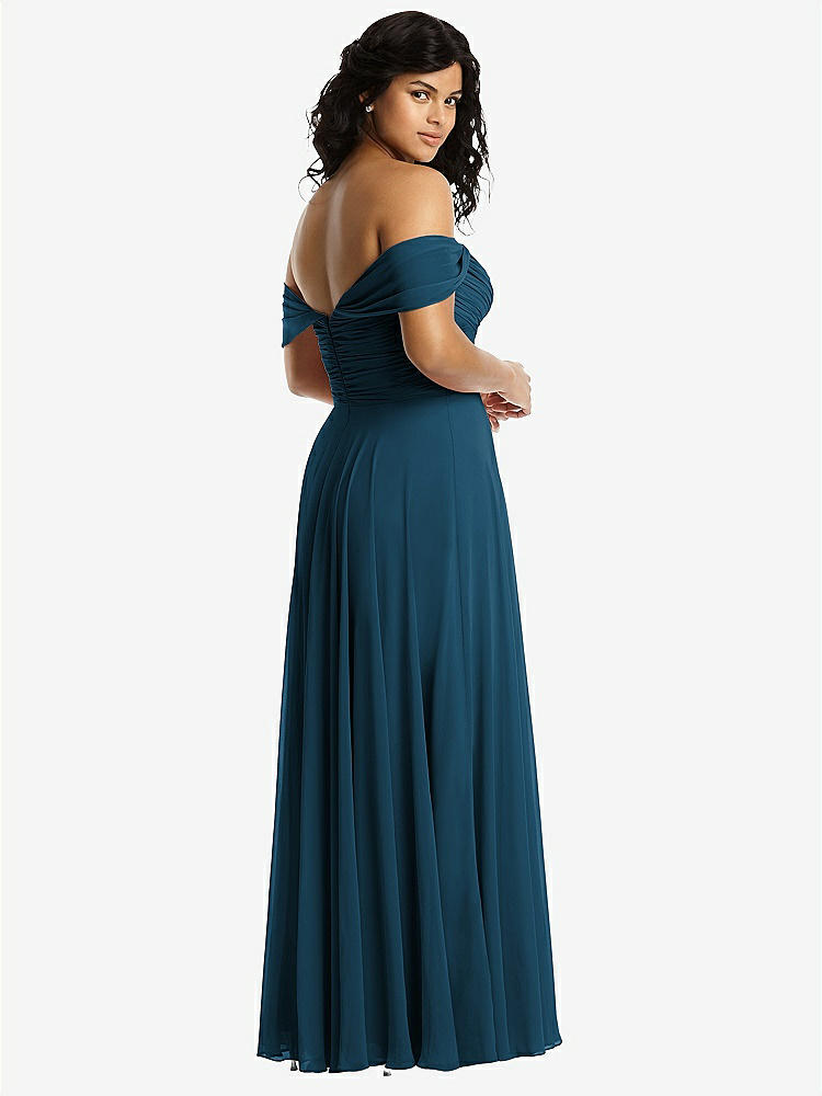 【NEW】【STYLE: 2970】オフショルダー ドレープ シフォン マキシ ドレス【COLOR: Atlantic Blue】【SIZE: 00-30W】