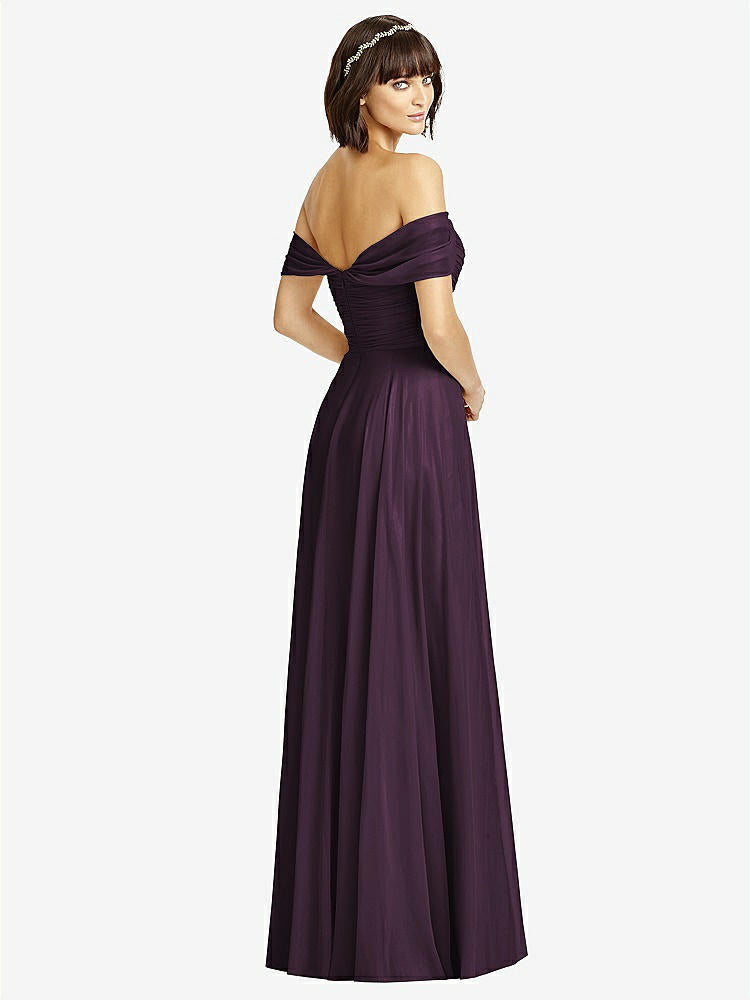 【NEW】【STYLE: 2970】オフショルダー ドレープ シフォン マキシ ドレス【COLOR: Aubergine】【SIZE: 00-30W】