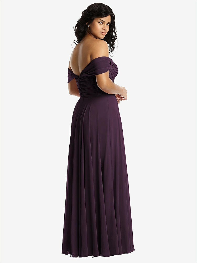 【NEW】【STYLE: 2970】オフショルダー ドレープ シフォン マキシ ドレス【COLOR: Aubergine】【SIZE: 00-30W】