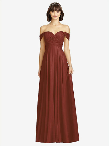 【STYLE: 2970】Off-the-Shoulder Draped Chiffon Maxi Dress【COLOR: Auburn Moon】