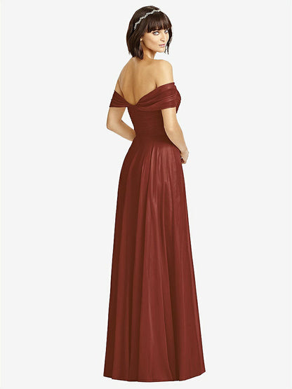 【STYLE: 2970】Off-the-Shoulder Draped Chiffon Maxi Dress【COLOR: Auburn Moon】