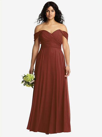 【STYLE: 2970】Off-the-Shoulder Draped Chiffon Maxi Dress【COLOR: Auburn Moon】