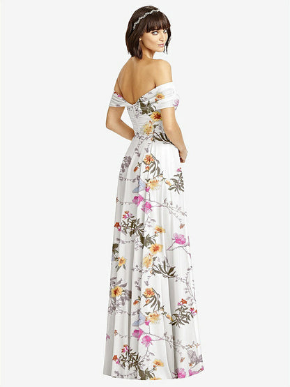 【STYLE: 2970】Off-the-Shoulder Draped Chiffon Maxi Dress【COLOR: Butterfly Botanica Ivory】