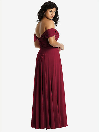 【STYLE: 2970】Off-the-Shoulder Draped Chiffon Maxi Dress【COLOR: Burgundy】