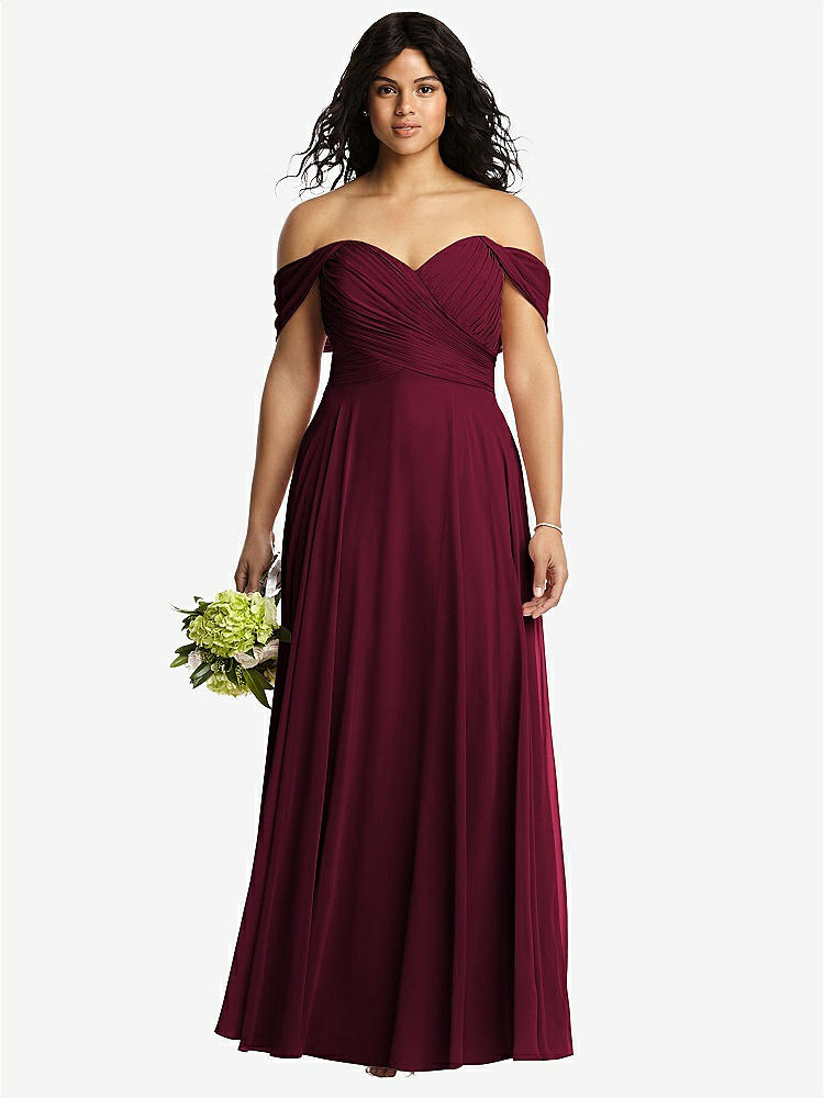 【STYLE: 2970】Off-the-Shoulder Draped Chiffon Maxi Dress【COLOR: Cabernet】