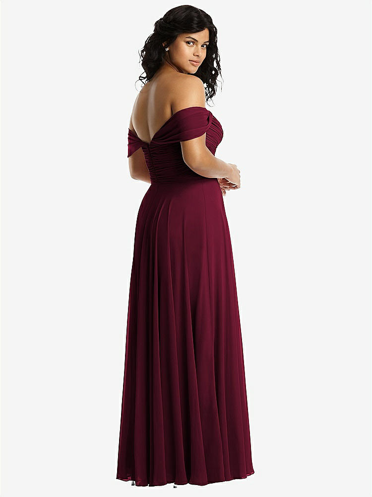 【STYLE: 2970】Off-the-Shoulder Draped Chiffon Maxi Dress【COLOR: Cabernet】