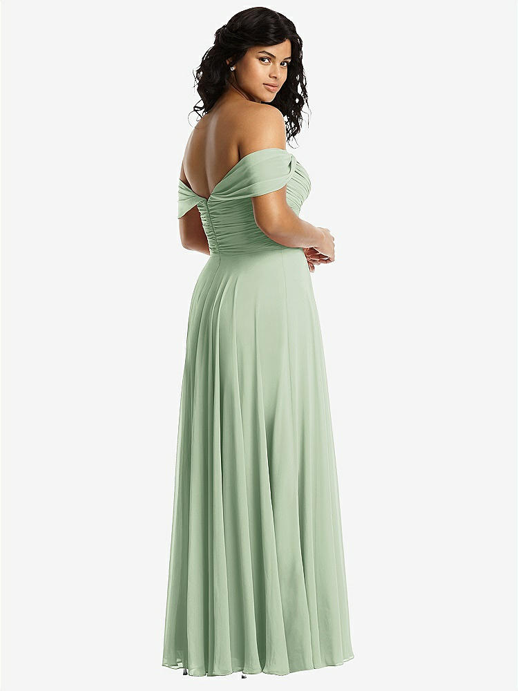 【STYLE: 2970】Off-the-Shoulder Draped Chiffon Maxi Dress【COLOR: Celadon】