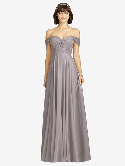 【NEW】【STYLE: 2970】オフショルダー ドレープ シフォン マキシ ドレス【COLOR: Cashmere Gray】【SIZE: 00-30W】