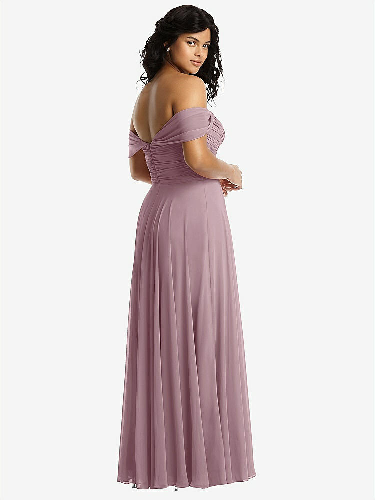 【NEW】【STYLE: 2970】オフショルダー ドレープ シフォン マキシ ドレス【COLOR: Dusty Rose】【SIZE: 00-30W】