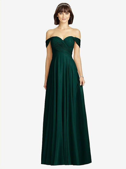 【STYLE: 2970】Off-the-Shoulder Draped Chiffon Maxi Dress【COLOR: Evergreen】