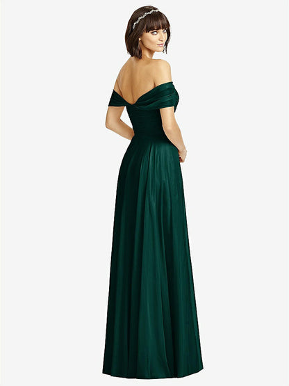 【STYLE: 2970】Off-the-Shoulder Draped Chiffon Maxi Dress【COLOR: Evergreen】